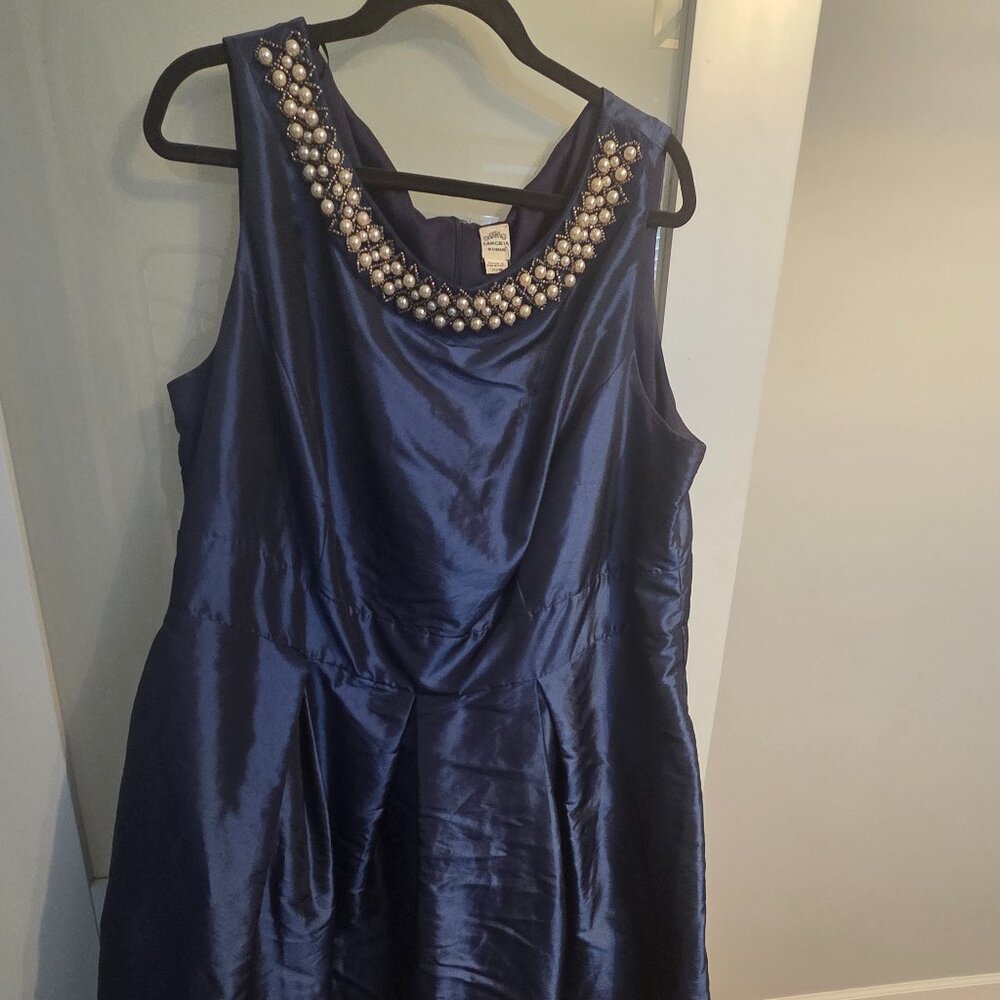 Sangria Woman Navy Pearl Neckline Dress (Plus Size 22W) + Holiday/Wedding/Party